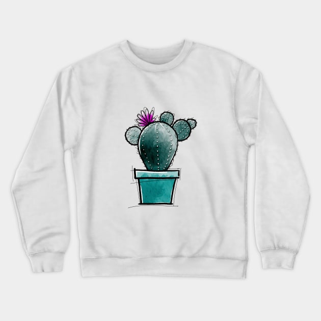 Cactus in pot cartoon Crewneck Sweatshirt by MistyLakeArt